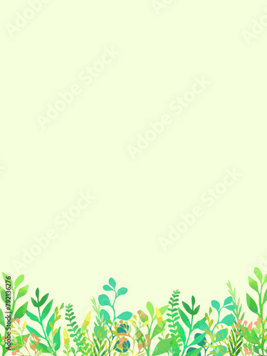 水彩風、手描きの植物のシンプルなフレーム廃液