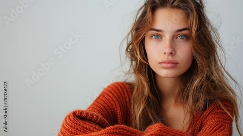 Woman With Long Hair Wearing Orange Sweater