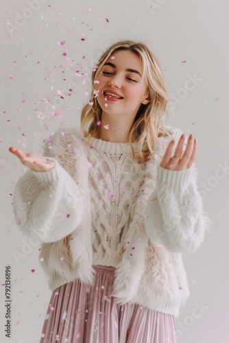 Woman in White Sweater and Pink Skirt