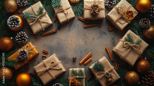 Christmas Presents Arranged in Circle on Table