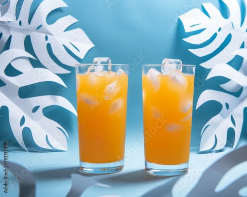 Two Glasses Filled With Orange Juice and Ice