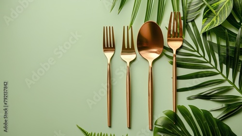 Set of Four Gold Colored Forks and Spoons
