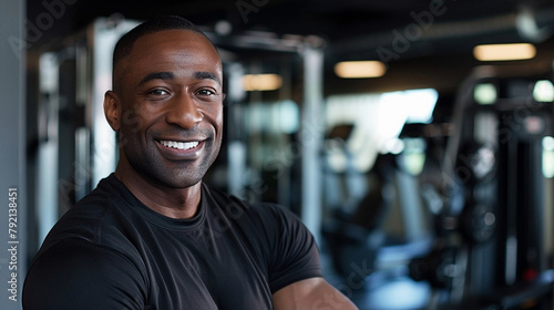 Photo of a smiling sports coach in the gym