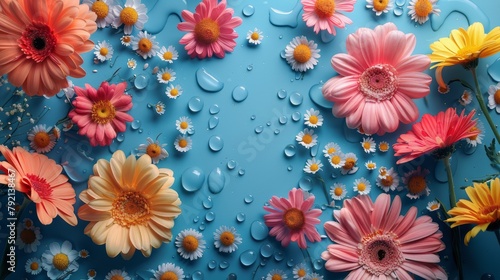 Cluster of Flowers on Blue Surface