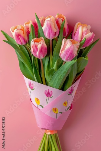 Bouquet of Pink Tulips Wrapped in Pink Ribbon