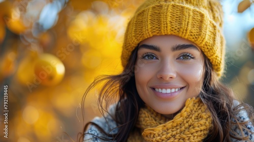 Woman Wearing Yellow Knitted Hat and Scarf
