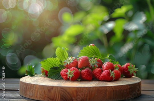 Fresh Strawberries on Wooden Table