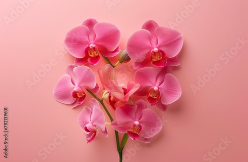 Heart Shaped Pink Orchid Arrangement on Pink Background