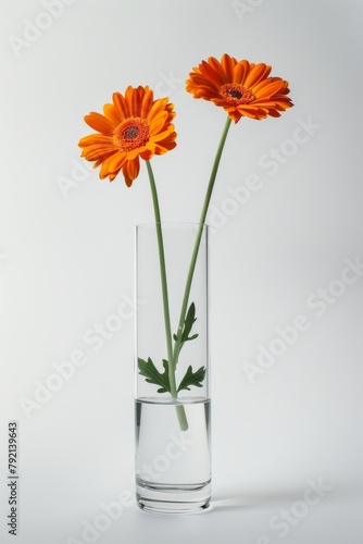 Two Orange Flowers in a Clear Glass Vase