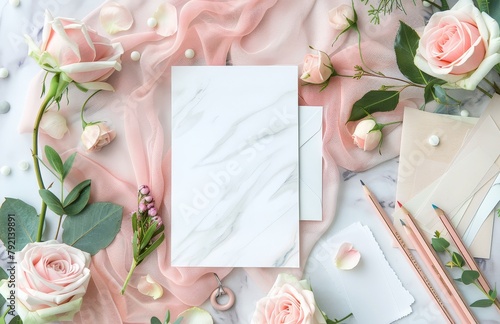 Notepad, Pen, and Flowers on Pink Background