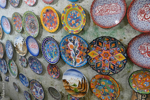 Brightly colored porcelain dishes from pottery factory