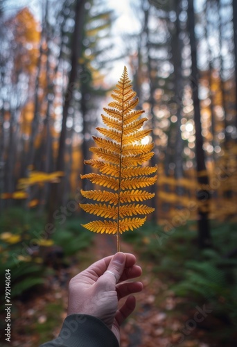 Person Holding a Yellow Leaf in Forest