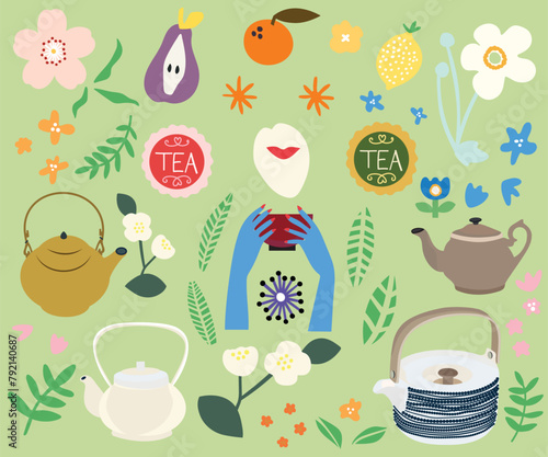 Teapot with Flower Pattern Postcard Vector