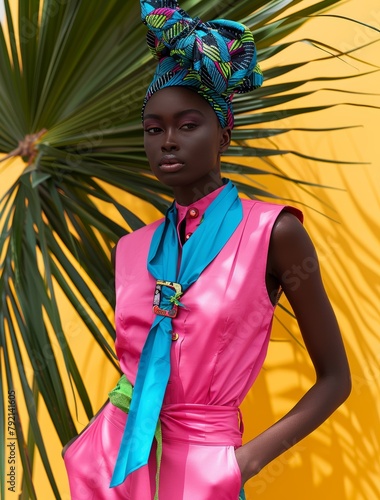 Woman in Pink Jumpsuit With Blue Bow