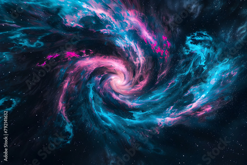 Enchanting neon galaxy with vibrant blue and pink swirls. A mesmerizing abstract artwork.
