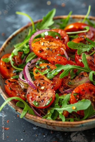 Fresh Salad Bowl With Tomatoes, Onions, and Spinach