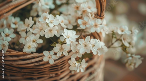 Basket Filled With White Flowers on Table
