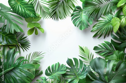 Cluster of Green Leaves on White Background