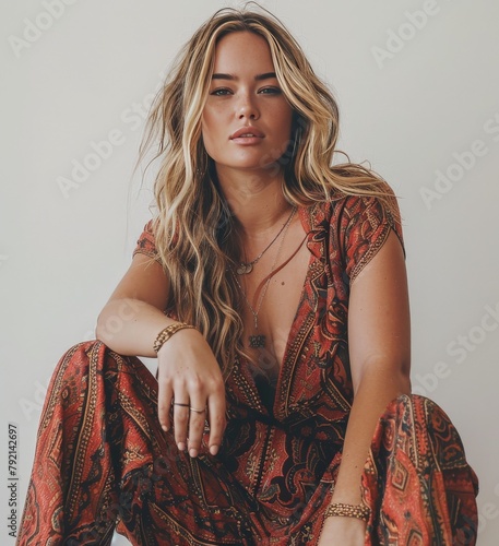 Woman Sitting on Ground in Dress