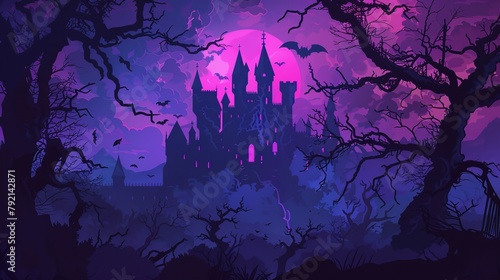 A gothic vampire castle depicted in a dark and mysterious vector illustration, perfect for fantasy and horror-themed projects, evoking an atmosphere of eerie intrigue and supernatural allure.