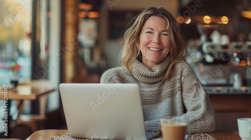 Woman Sitting at Table With Laptop