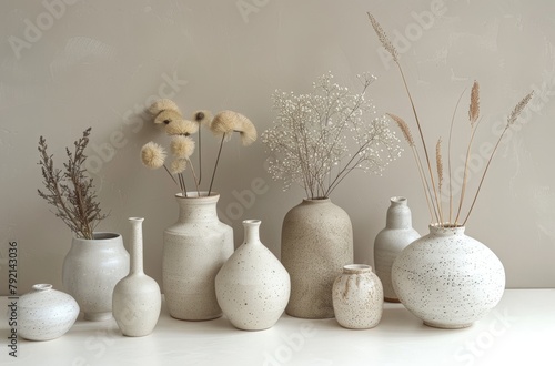 Group of White Vases on Table
