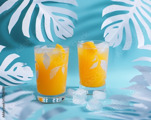 Two Glasses Filled With Orange Juice and Ice