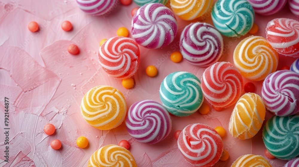 Colorful Candies on Blue Table Colorful Candies on Blue Table