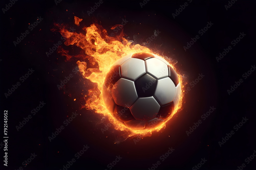 Fototapeta premium a close up of a soccer ball on fire with a black background