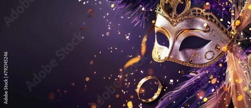 Carnival Mask With Feathers and Confetti