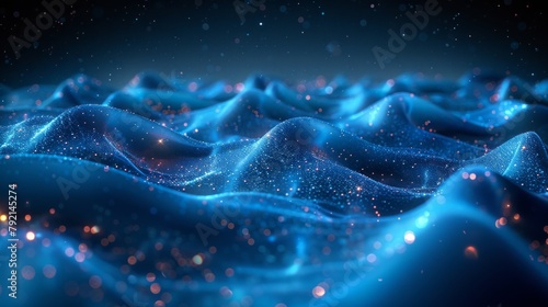Computer generated depiction of a powerful wave of water in a blue abstract setting.