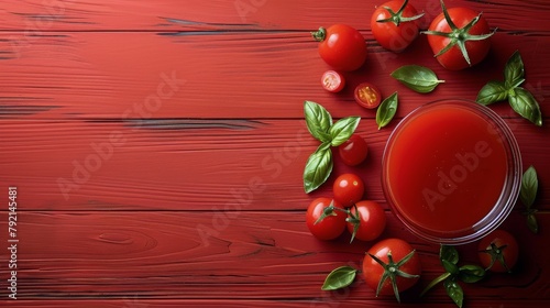 Glass of Tomato Juice Surrounded by Tomatoes © olegganko
