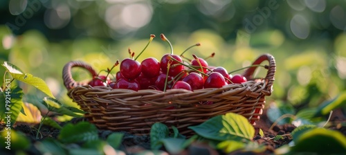 Basket of Cherries in Garden