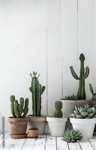 Group of Potted Plants on Wooden Table