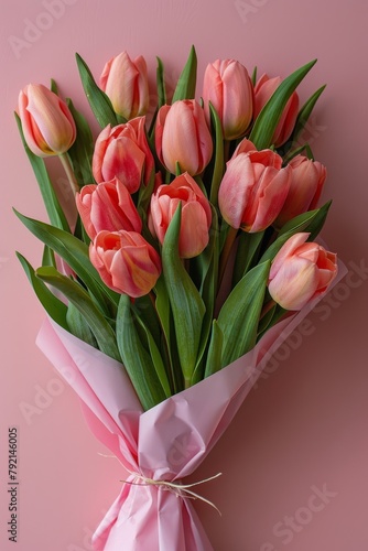 Bouquet of Pink Tulips Wrapped in Pink Ribbon