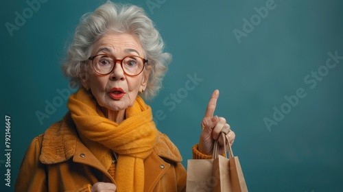 Elderly Woman With Glasses Holding Shopping Bags