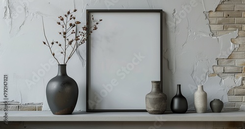 Table Set With Bottles of Wine and Picture Frame