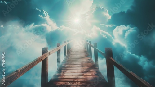 Wooden Bridge in Foggy Forest