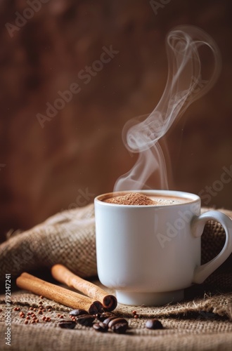 Steamy Cup of Hot Chocolate With Cinnamon Sticks