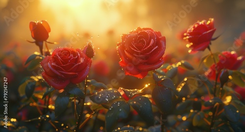 Cluster of Red Roses in Grass