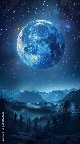 Blue Moon Over Mountain Range