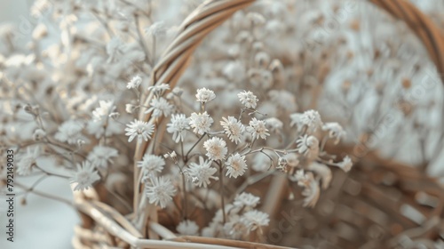 Basket Filled With White Flowers on Table