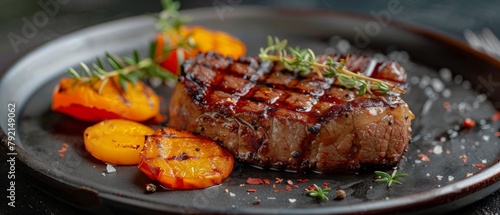 Piece of Steak on Wooden Plate