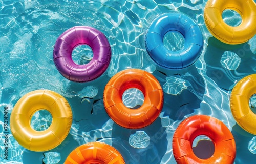 Group of Inflatable Floats Floating in a Pool