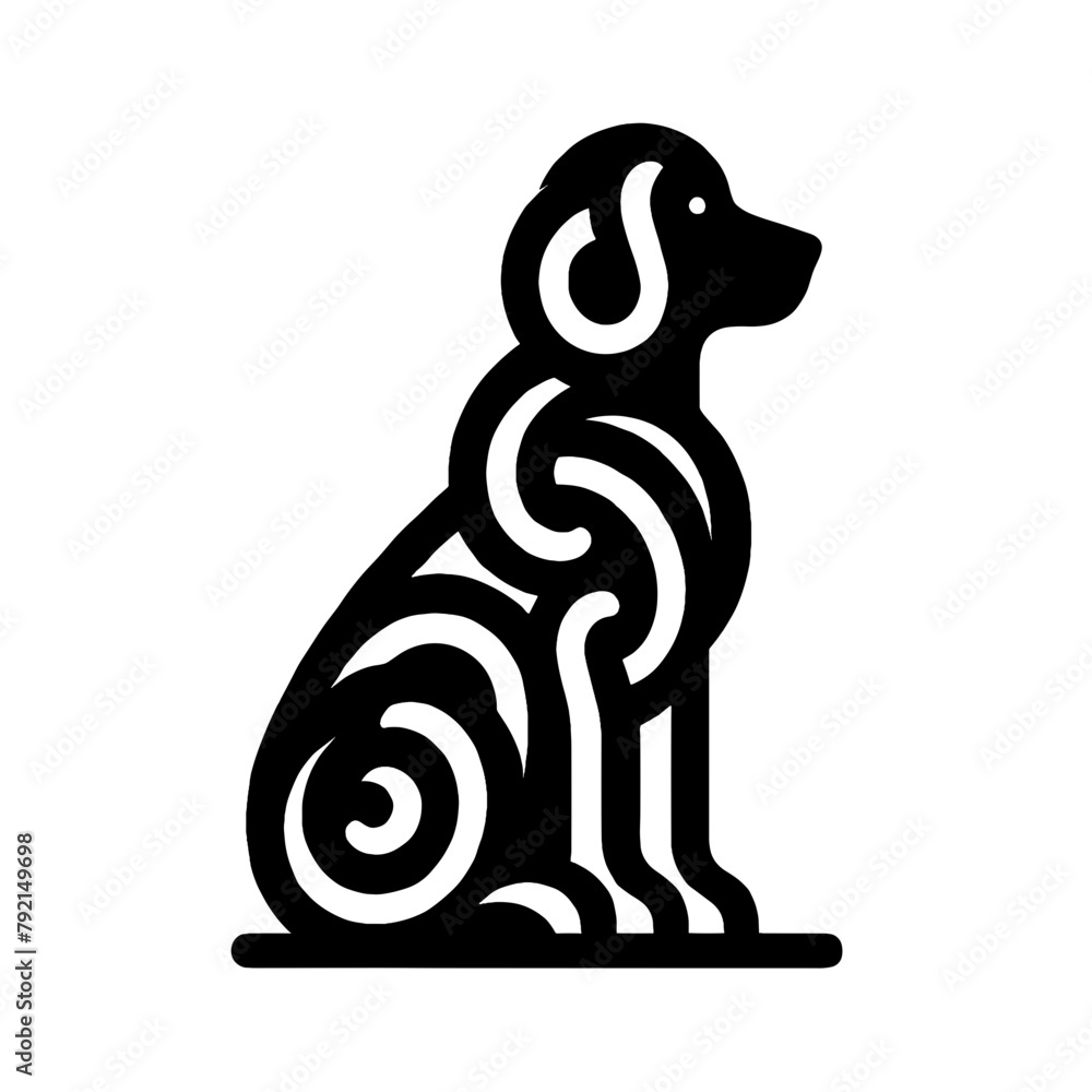 Obraz premium Goldendoodle Dog Silhouette with Swirl and Spiral Patterns in a Minimalist Design