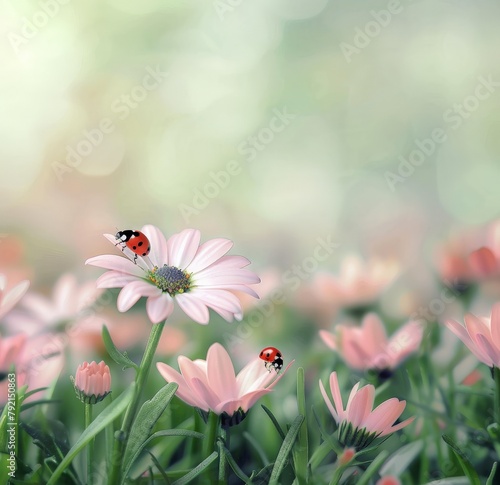 Ladybug Resting on Pink Flower