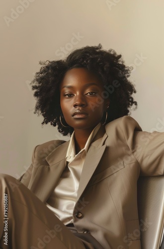 Woman in Suit Sitting in Chair