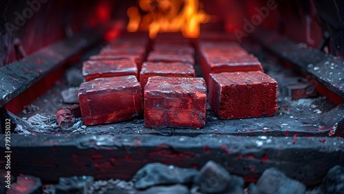Infrared Image of Bricks in a Kiln During Firing Process. Concept Kiln Bricks, Infrared Photography, Firing Process, Industrial Art, Heat Transformation photo