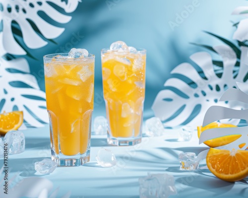 Two Glasses Filled With Orange Juice and Ice
