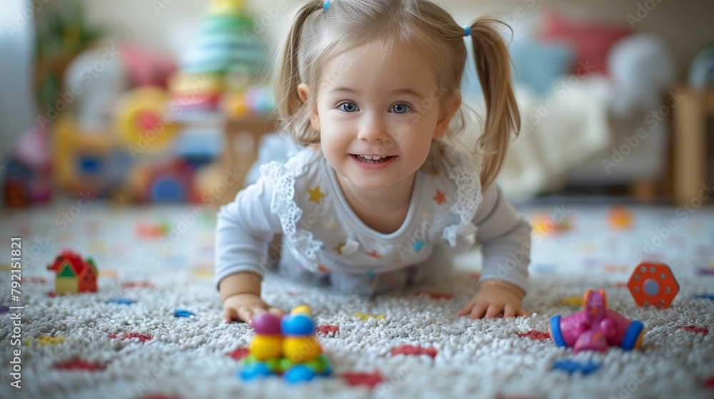 Fototapeta premium little girl playing with toys in living room